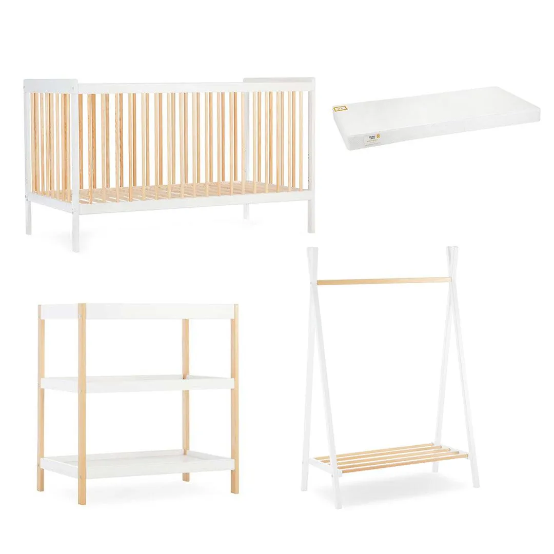 CuddleCo Nola 3 Piece Set Changer, Cot Bed   Clothes Rail - White/Natural