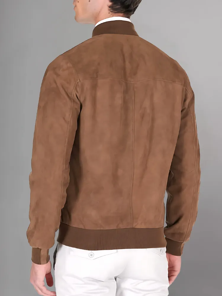 Dark brown suede leather bomber jacket