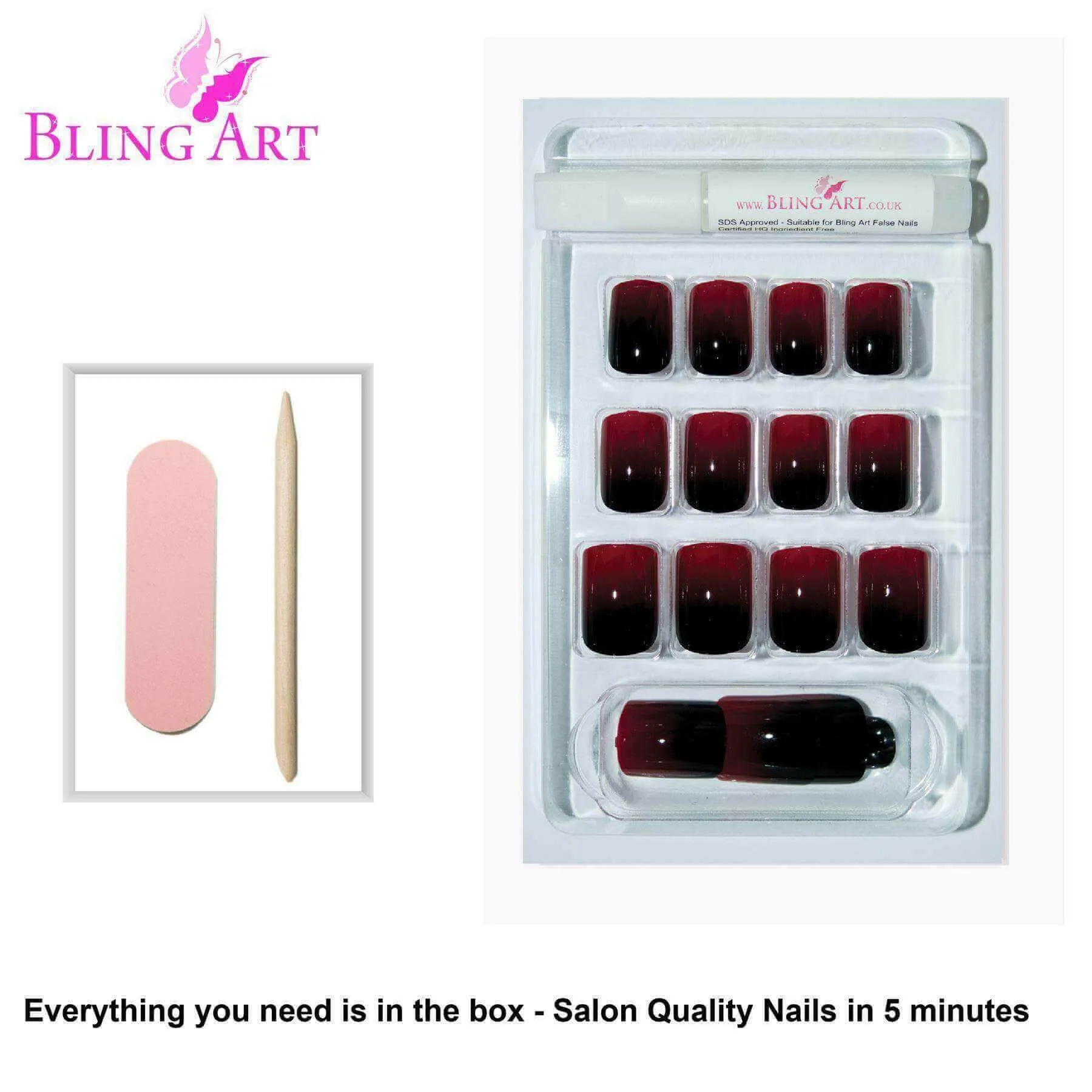 False Nails by Bling Art Red Black French Squoval 24 Fake Medium