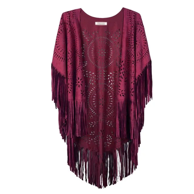 Fashion Summer Long Women Cape Shawl Open Poncho Elegant Suede Tassel Retro Simple Multicolor Dropshipping