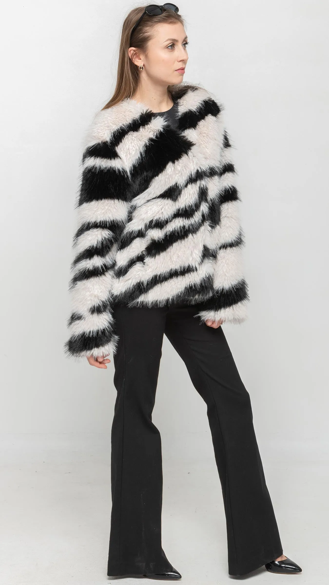 Faux Fur Coat in Black & White