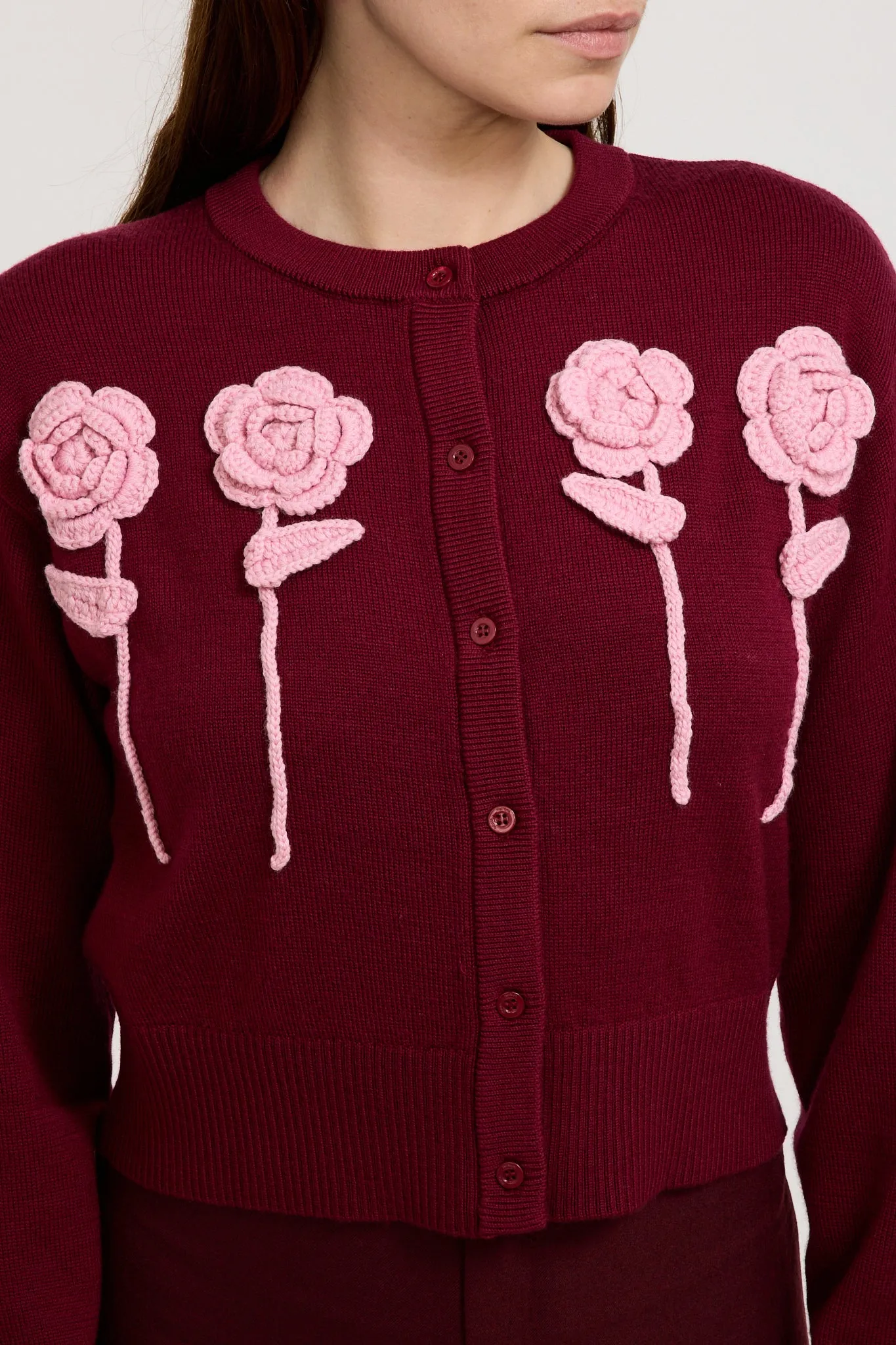 Flower Cardigan Maroon