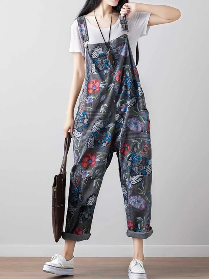 Follow Your Heart Printed Denim Overall Dungarees