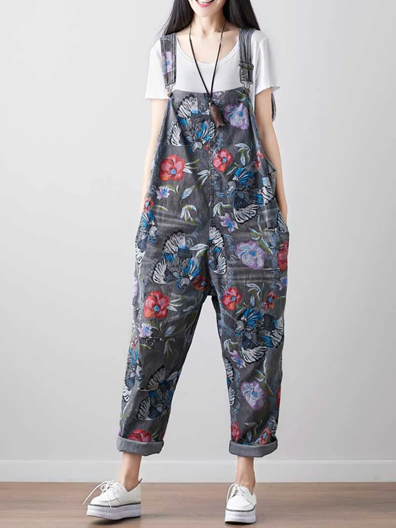 Follow Your Heart Printed Denim Overall Dungarees