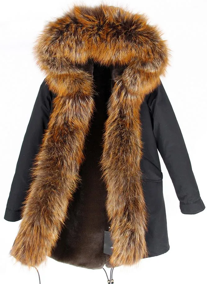 Fur Hooded, Trimmed & Lined Parka Coat