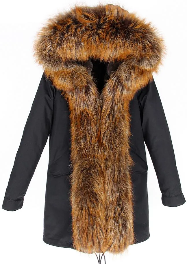 Fur Hooded, Trimmed & Lined Parka Coat