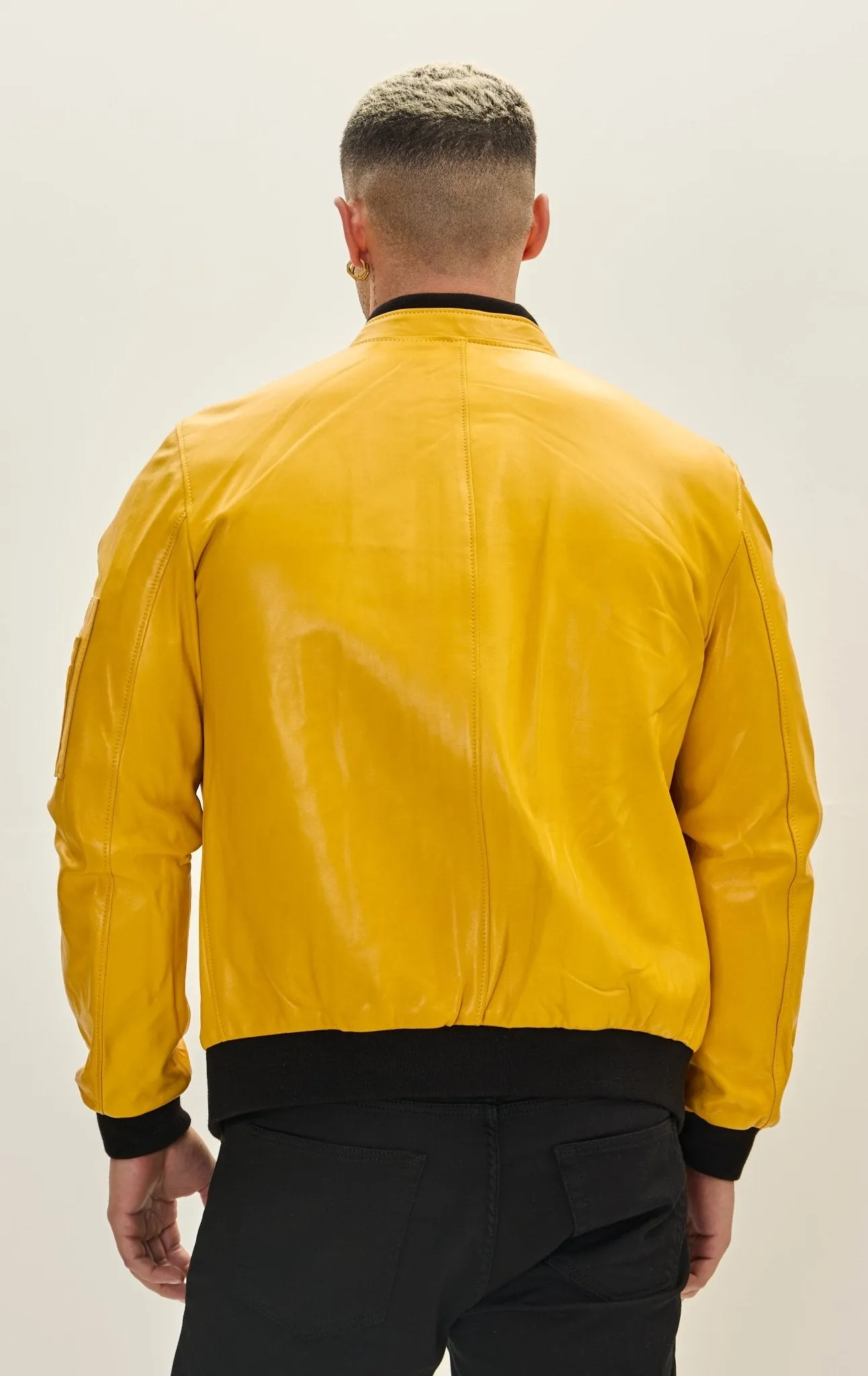 Genuine Leather Bomber Jacket - Yellow