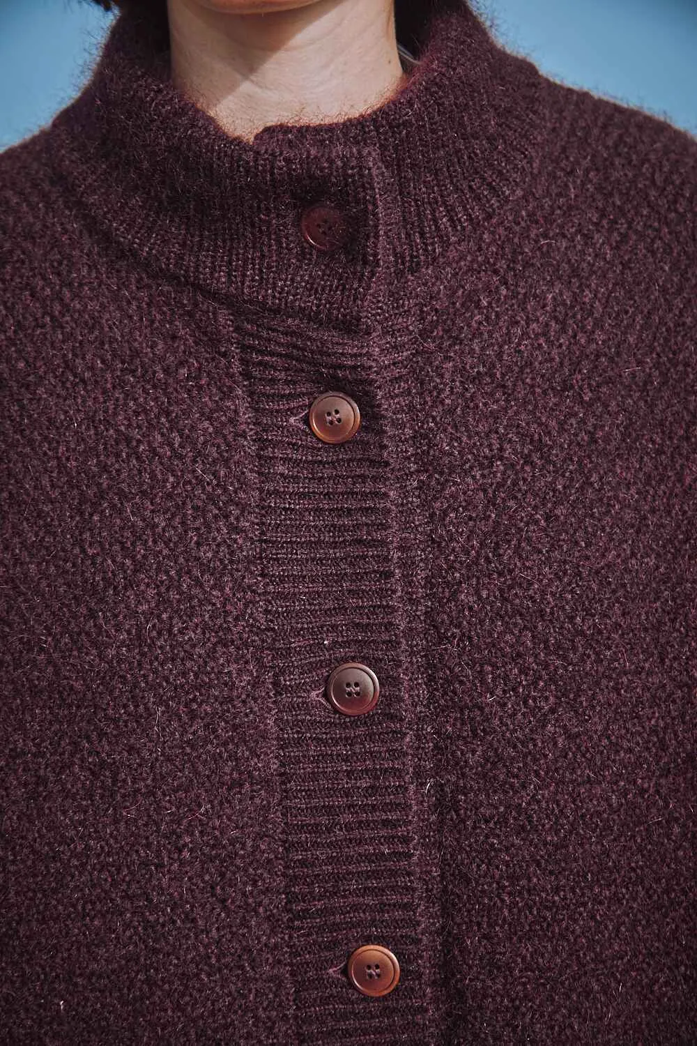 GEORGE High-Neck Cardigan Jacket in Merino-Mohair Wool - Plum