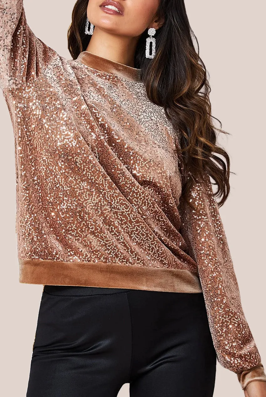 Goddiva Sequin Velvet Jumper - Champagne