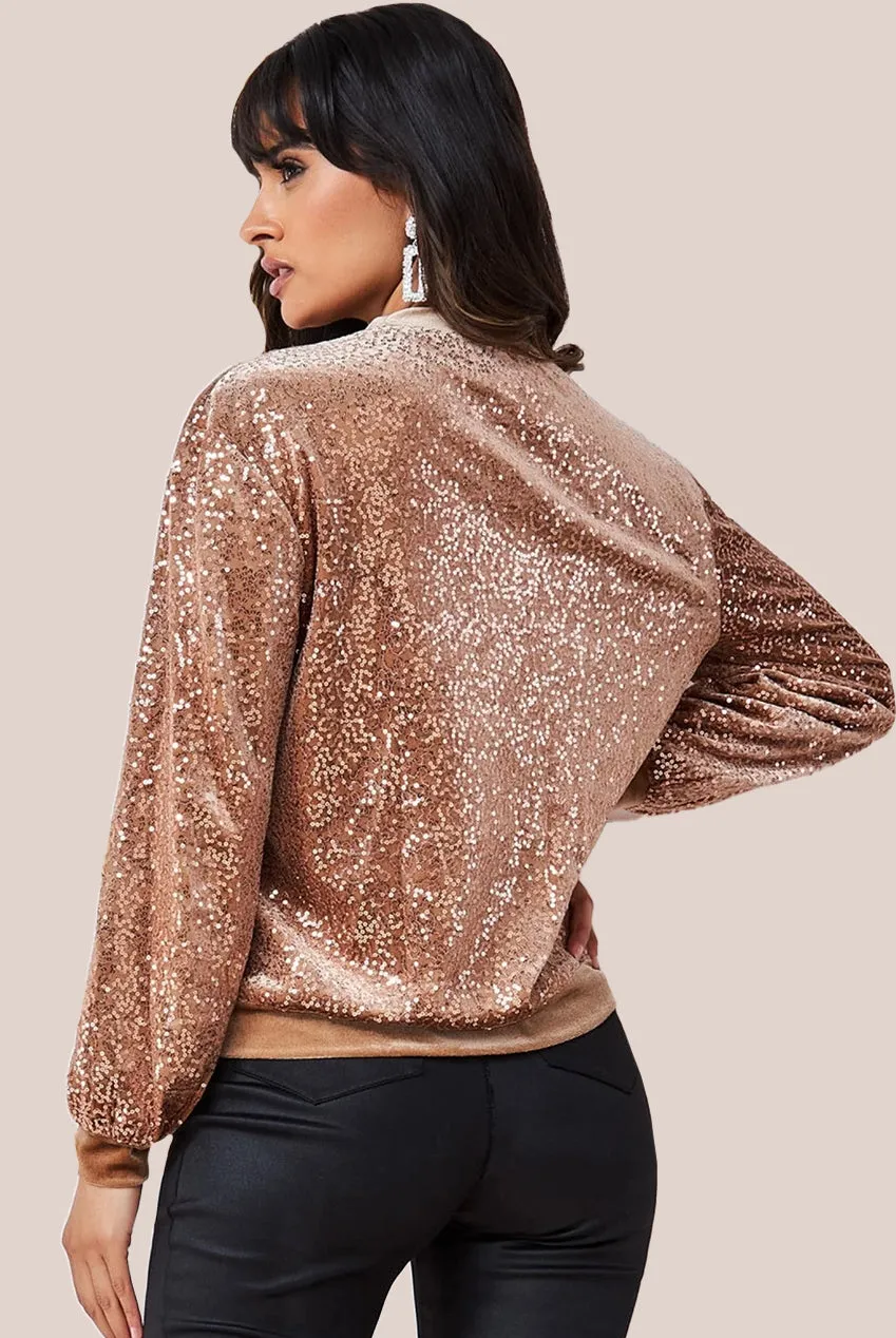 Goddiva Sequin Velvet Jumper - Champagne