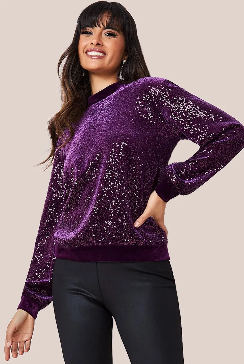 Goddiva Sequin Velvet Jumper - Magenta