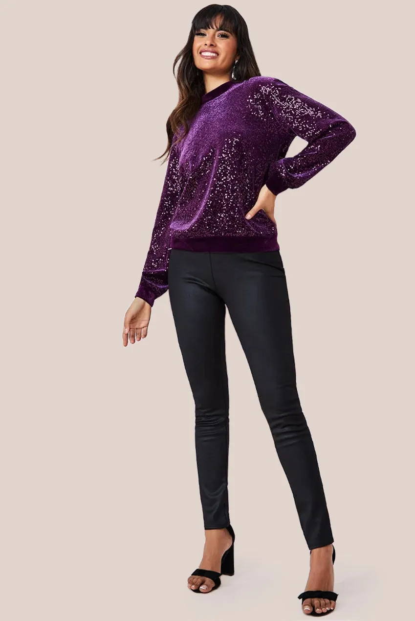 Goddiva Sequin Velvet Jumper - Magenta