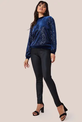 Goddiva Sequin Velvet Jumper - Navy