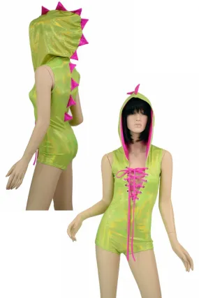 Green & Pink Lace Up Dragon Romper