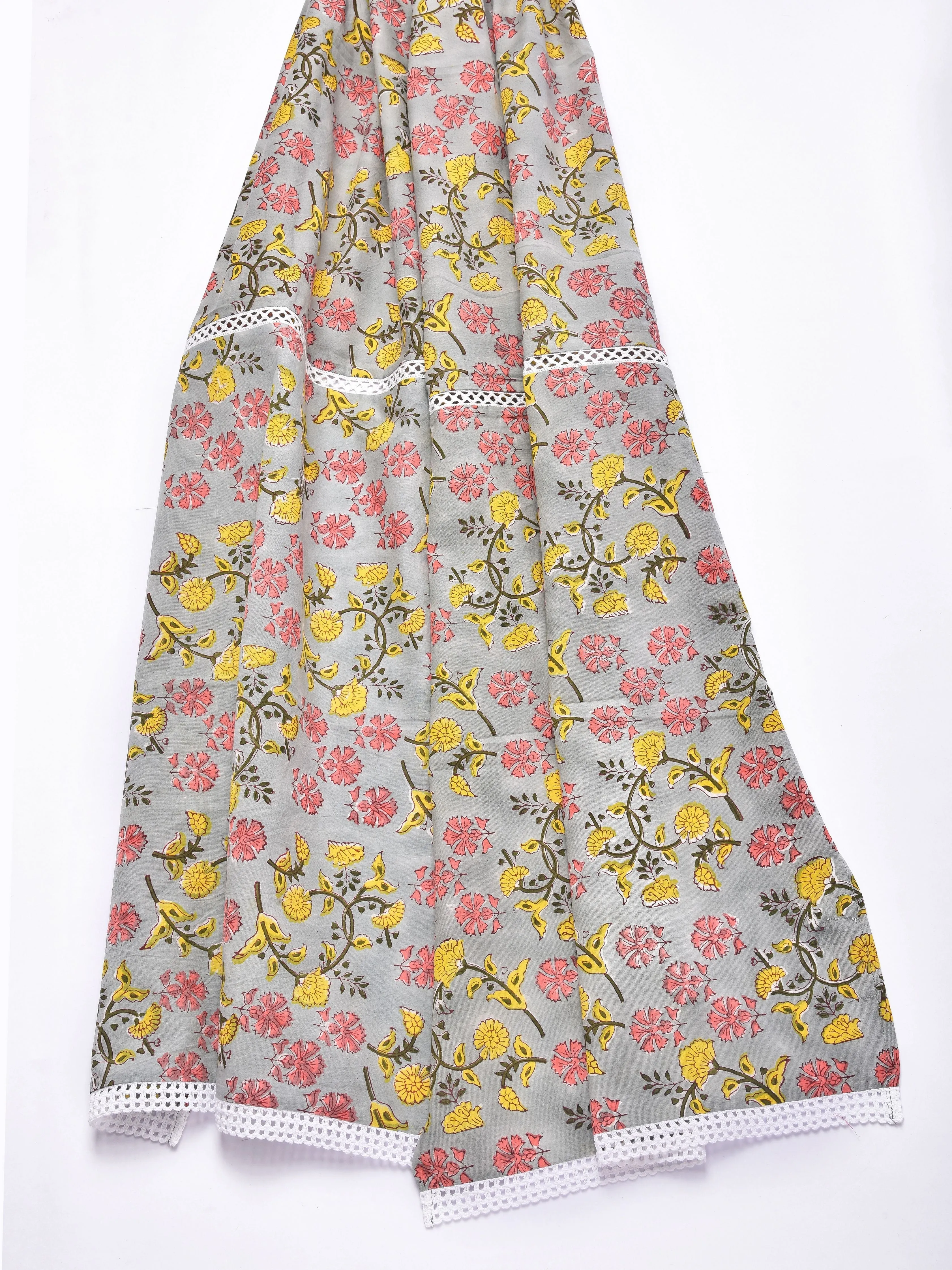 Grey Overall Floral Print Cotton Stole