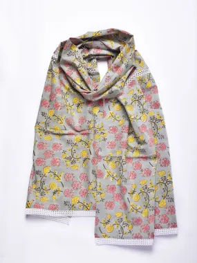 Grey Overall Floral Print Cotton Stole