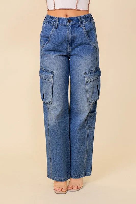 High Waisted Denim Cargo Jean