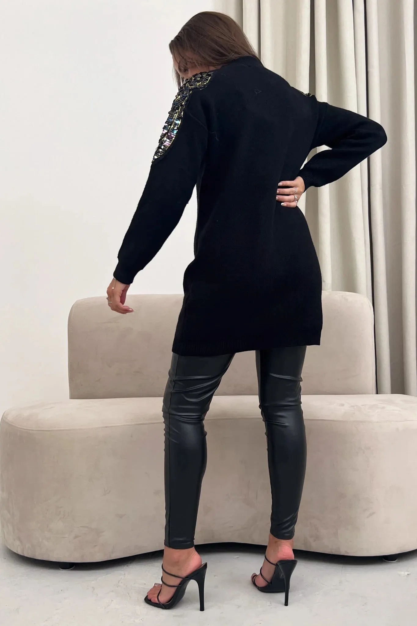 HOLLY SEQUIN LONGLINE JUMPER (BLACK)