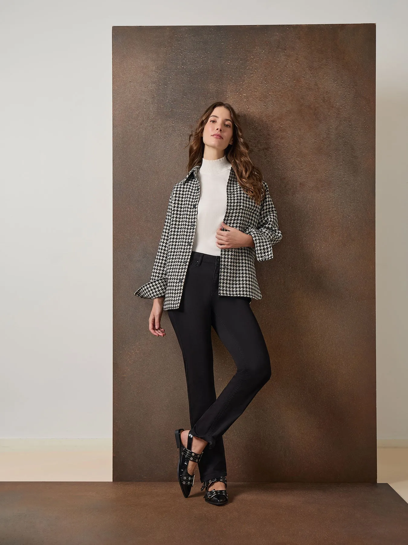 Houndstooth Button-Front Shacket