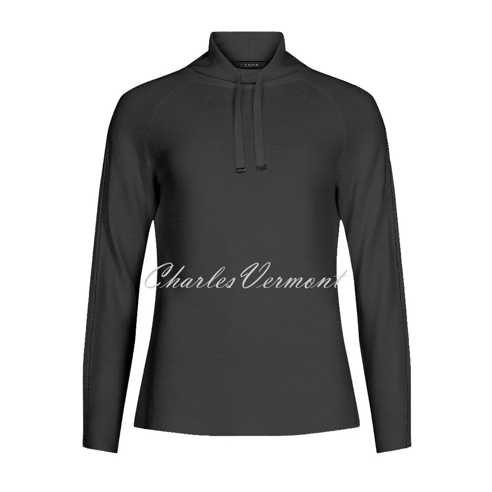 I’cona Cowl Neck Pullover with Diamante Sleeve – Style 64064-60002-90 (Black)