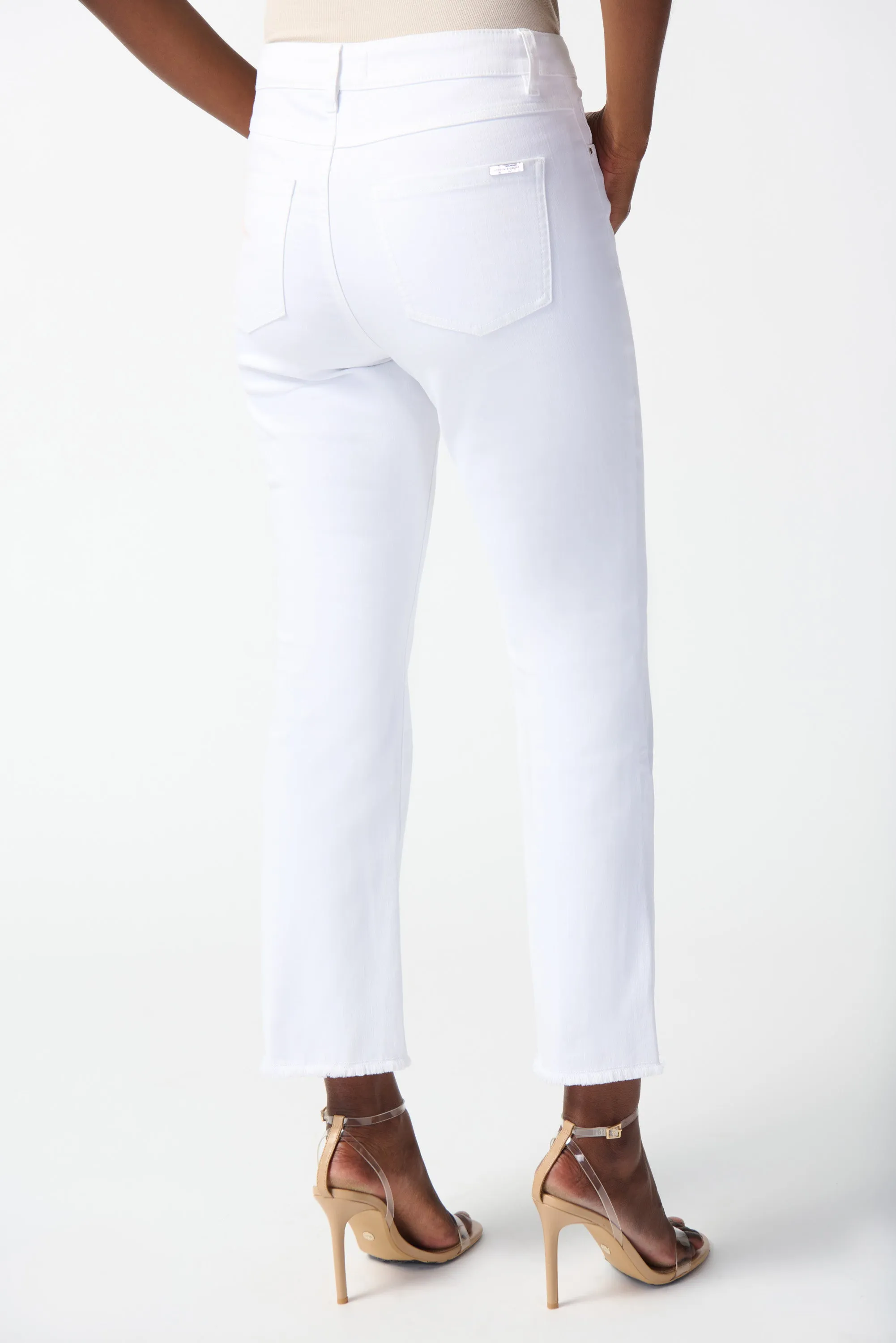 Joseph Ribkoff Frayed Hem Straight Jeans 242925 - White