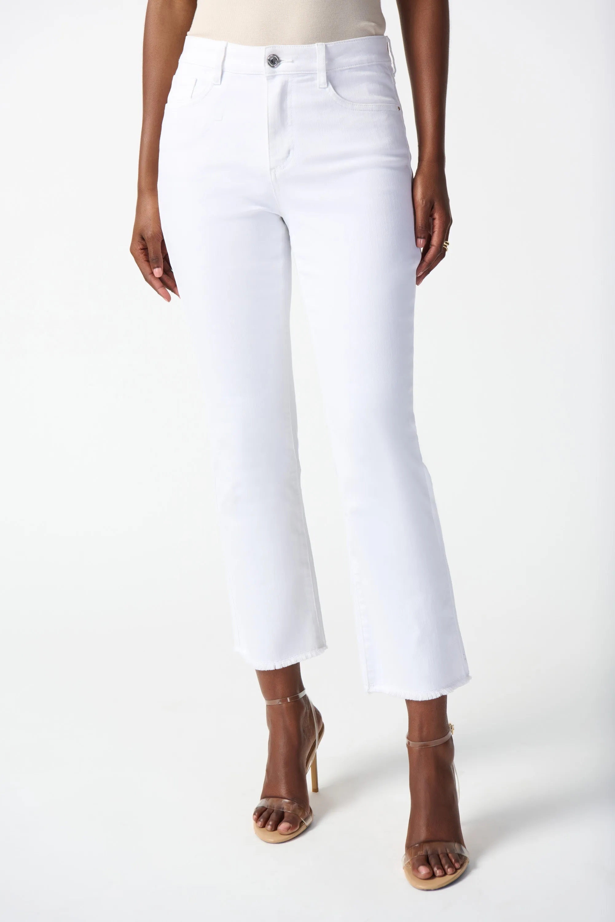 Joseph Ribkoff Frayed Hem Straight Jeans 242925 - White