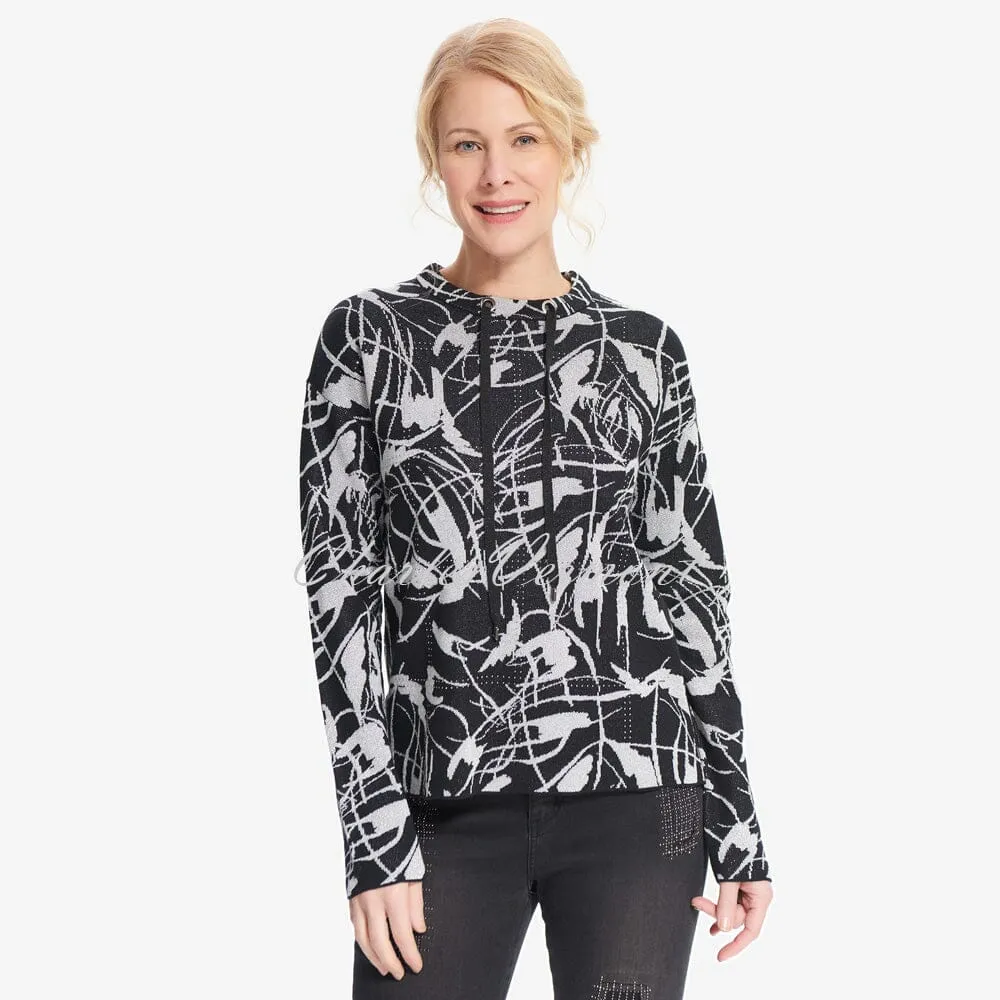 Joseph Ribkoff Metallic Jacquard Sweater – Style 214931 (Black / Silver)