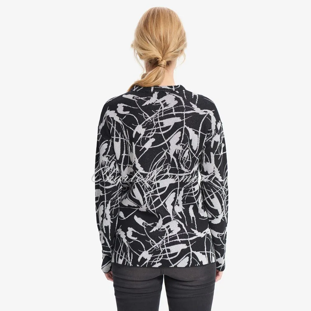 Joseph Ribkoff Metallic Jacquard Sweater – Style 214931 (Black / Silver)