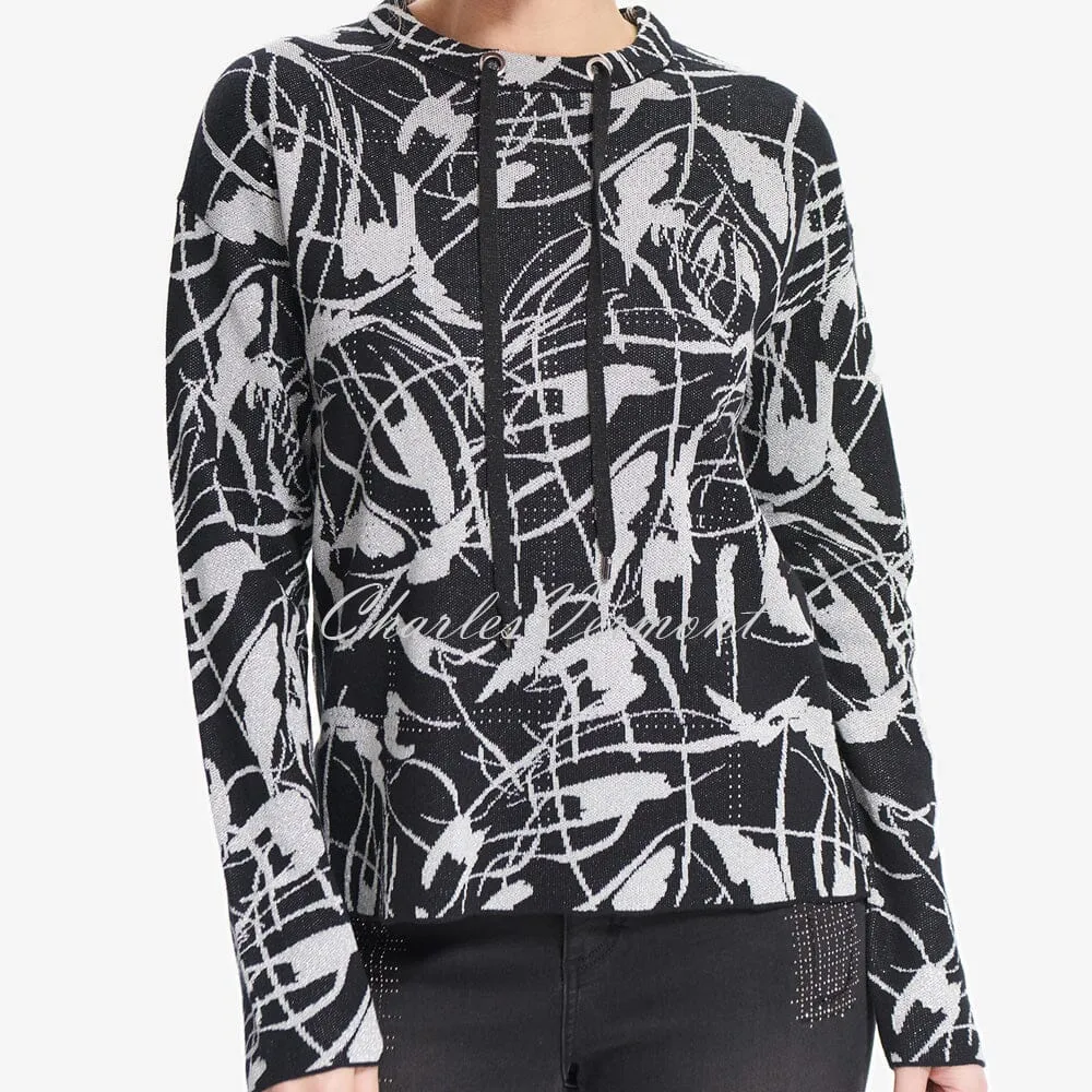 Joseph Ribkoff Metallic Jacquard Sweater – Style 214931 (Black / Silver)