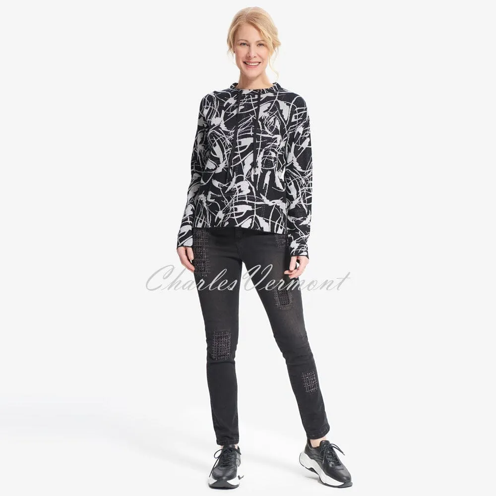 Joseph Ribkoff Metallic Jacquard Sweater – Style 214931 (Black / Silver)