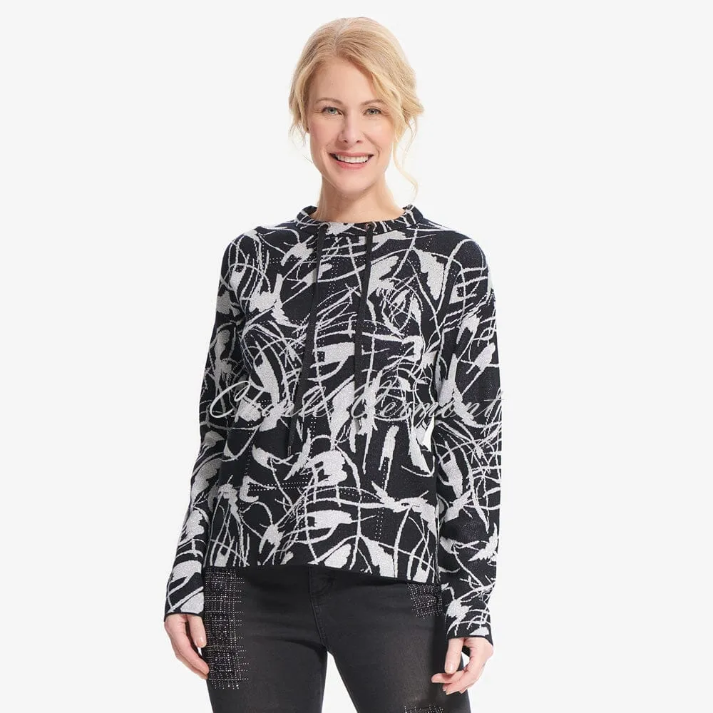 Joseph Ribkoff Metallic Jacquard Sweater – Style 214931 (Black / Silver)