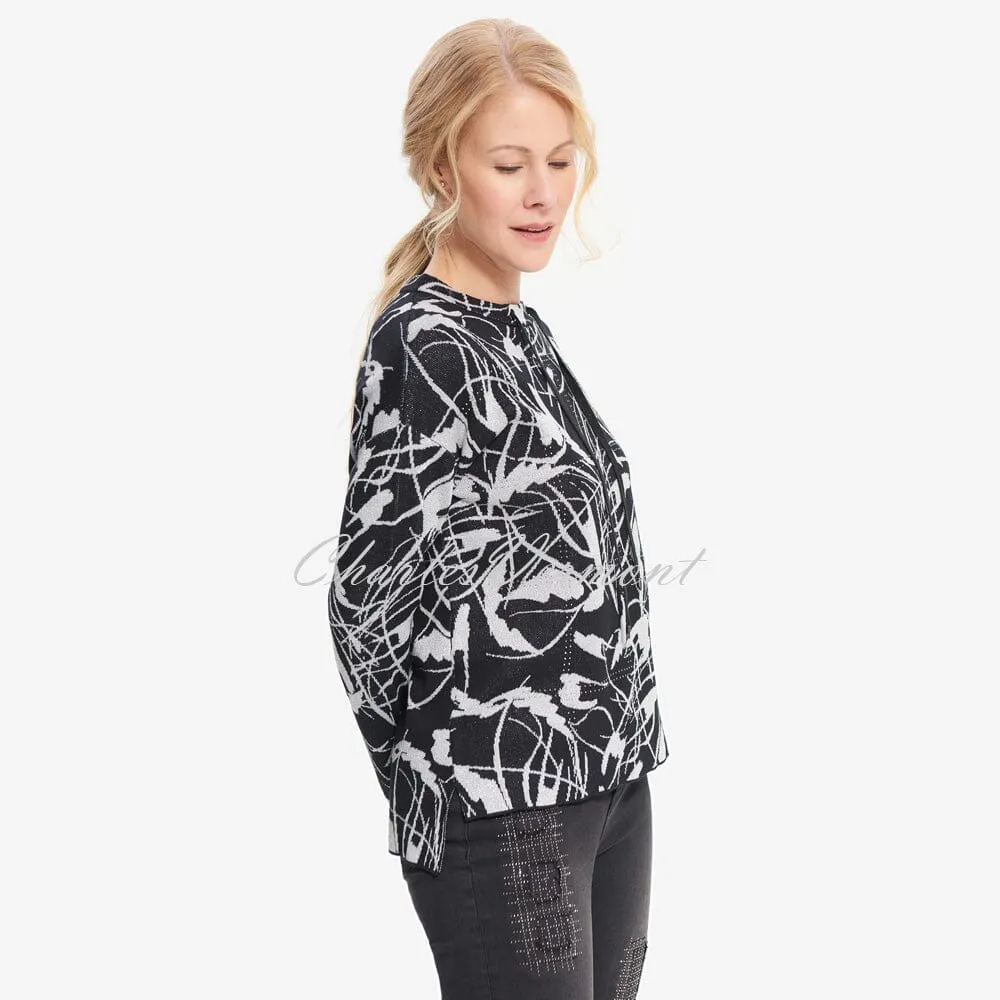 Joseph Ribkoff Metallic Jacquard Sweater – Style 214931 (Black / Silver)