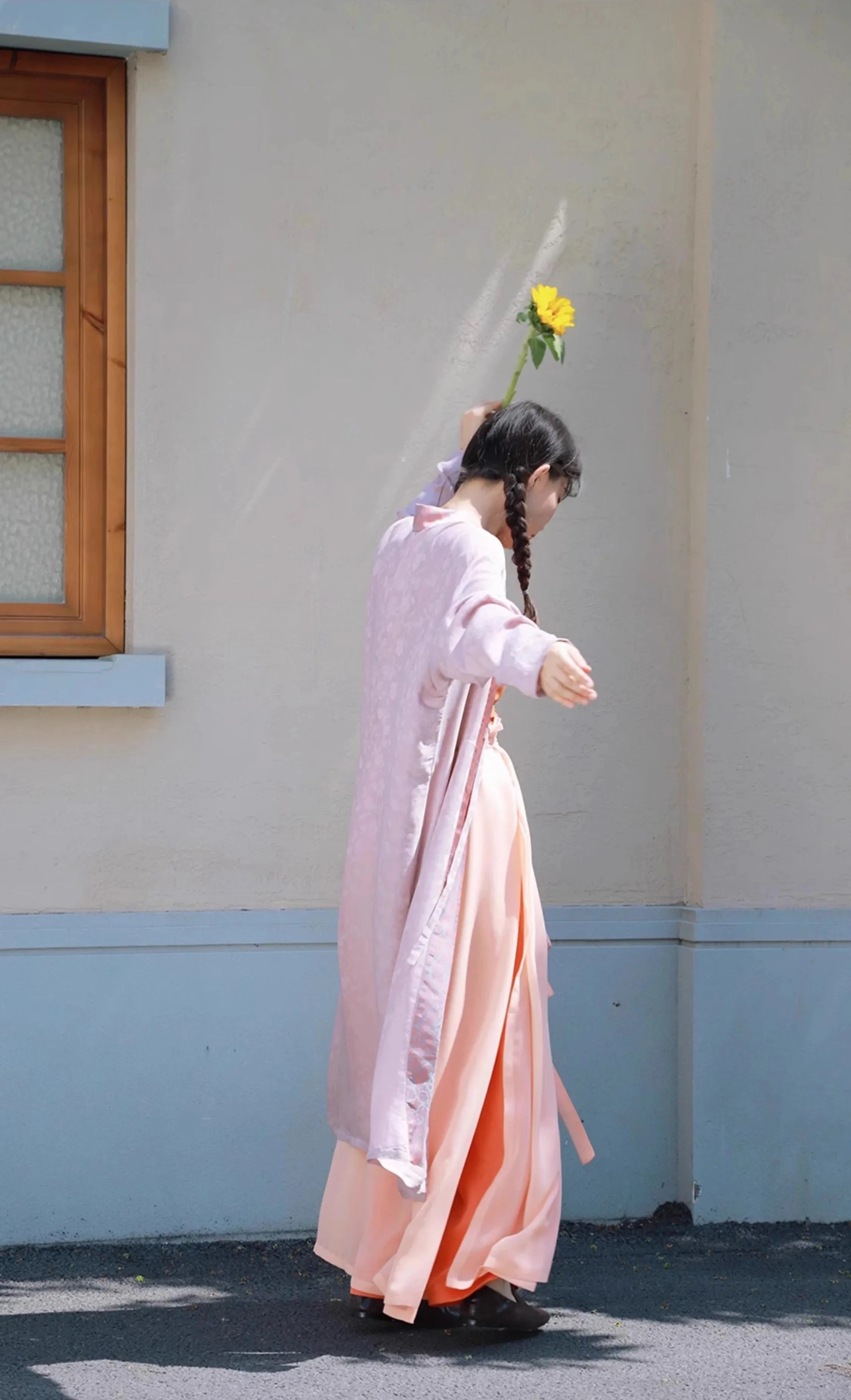 Jüzi Qishui 橘子汽水 Orange Soda Modernized Song Dynasty Beizi & Double Layered Trousers Set