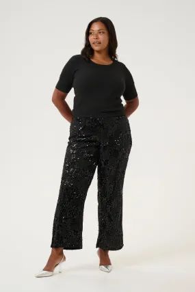 Kaffe Curve Nicoleen Sequin Trousers in Black