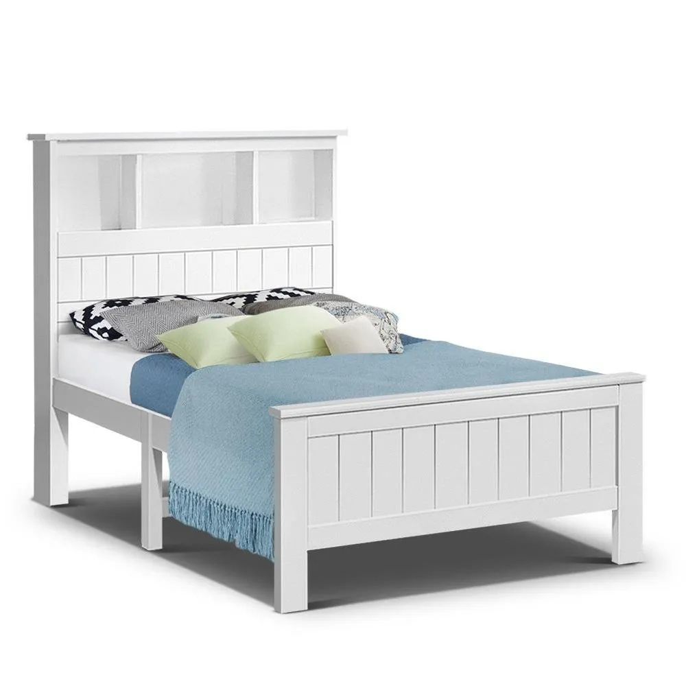 King Single Package | Kids Conqueror Wooden Bed Frame with Shelving White & Bonita Euro Top Mattress (Medium Firm)