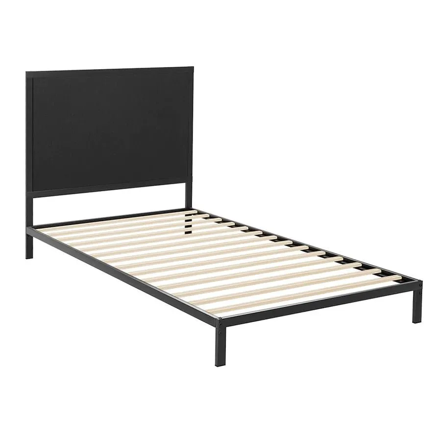 King Single Package | Paddington Bed Frame With Fabric Headboard Black & Bonita Euro Top Mattress (Medium Firm)