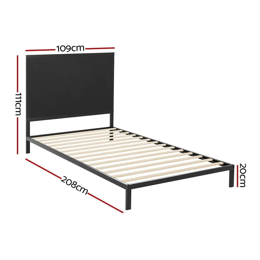 King Single Package | Paddington Bed Frame With Fabric Headboard Black & Bonita Euro Top Mattress (Medium Firm)