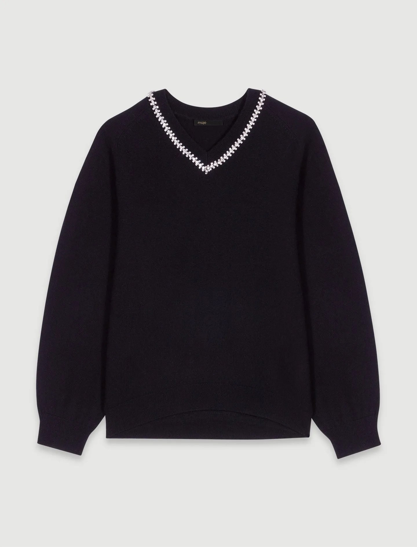 Knit jumper with rhinestone neck