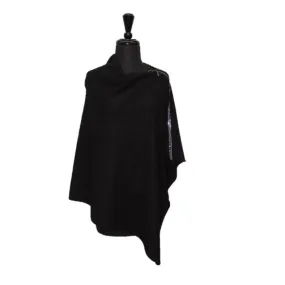 Knit Poncho with Embellished Zipper- Black