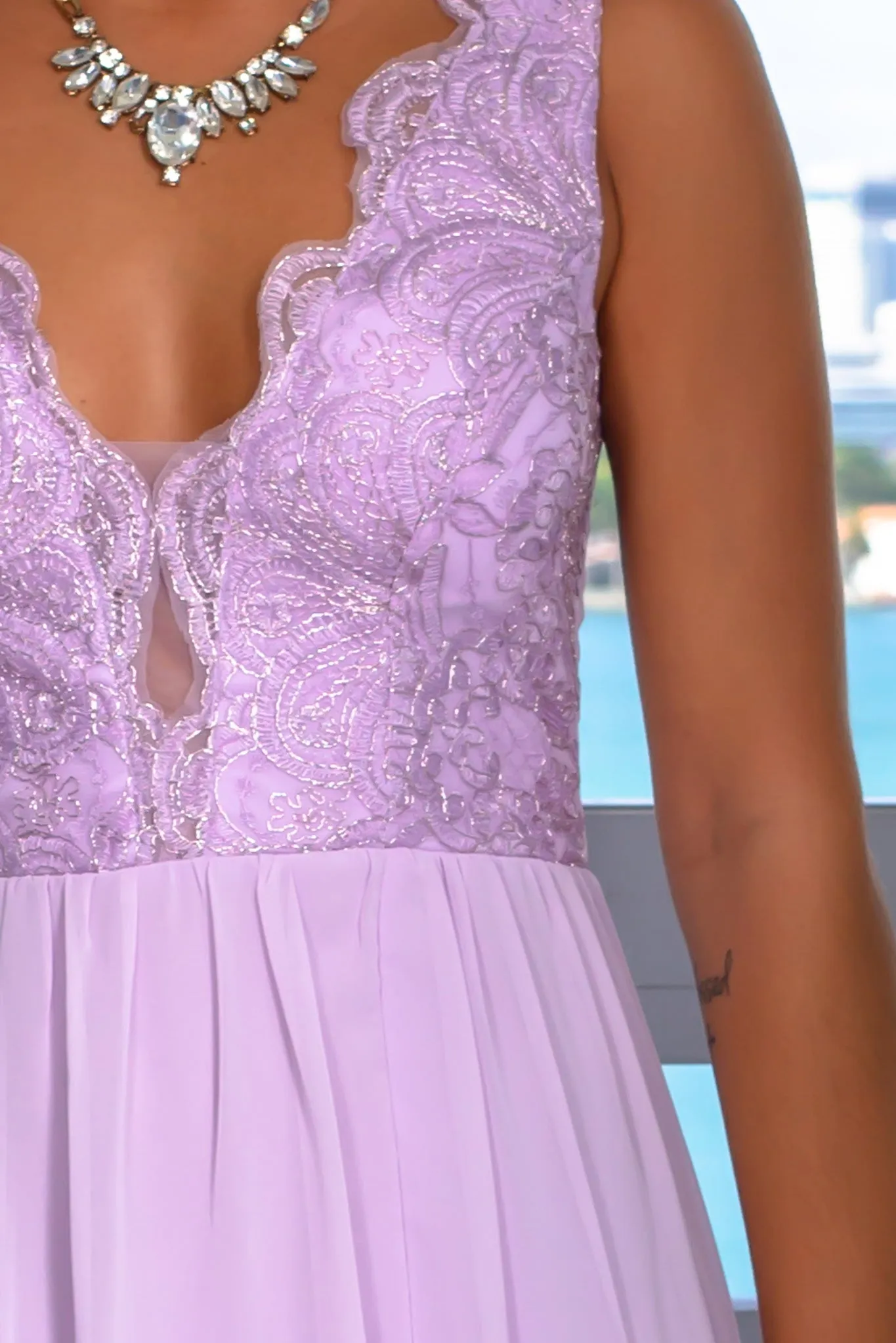 Lavender Embroidered Top Maxi Dress