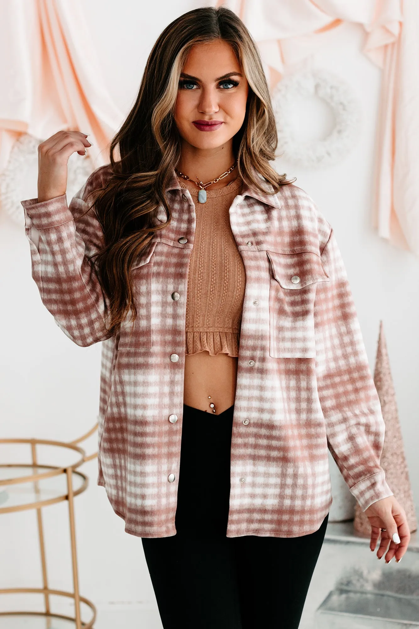 Lifelong Friends Plaid Faux Suede Shacket (Taupe)