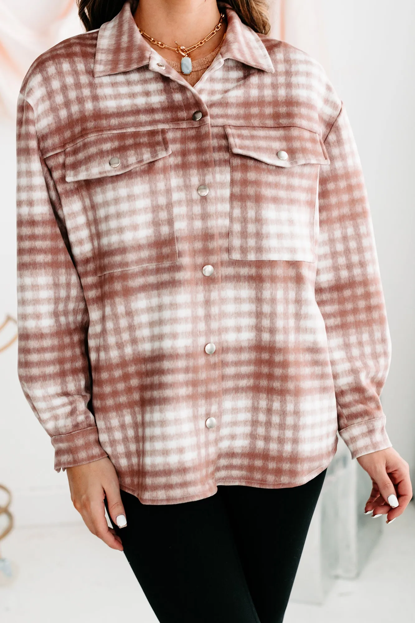 Lifelong Friends Plaid Faux Suede Shacket (Taupe)