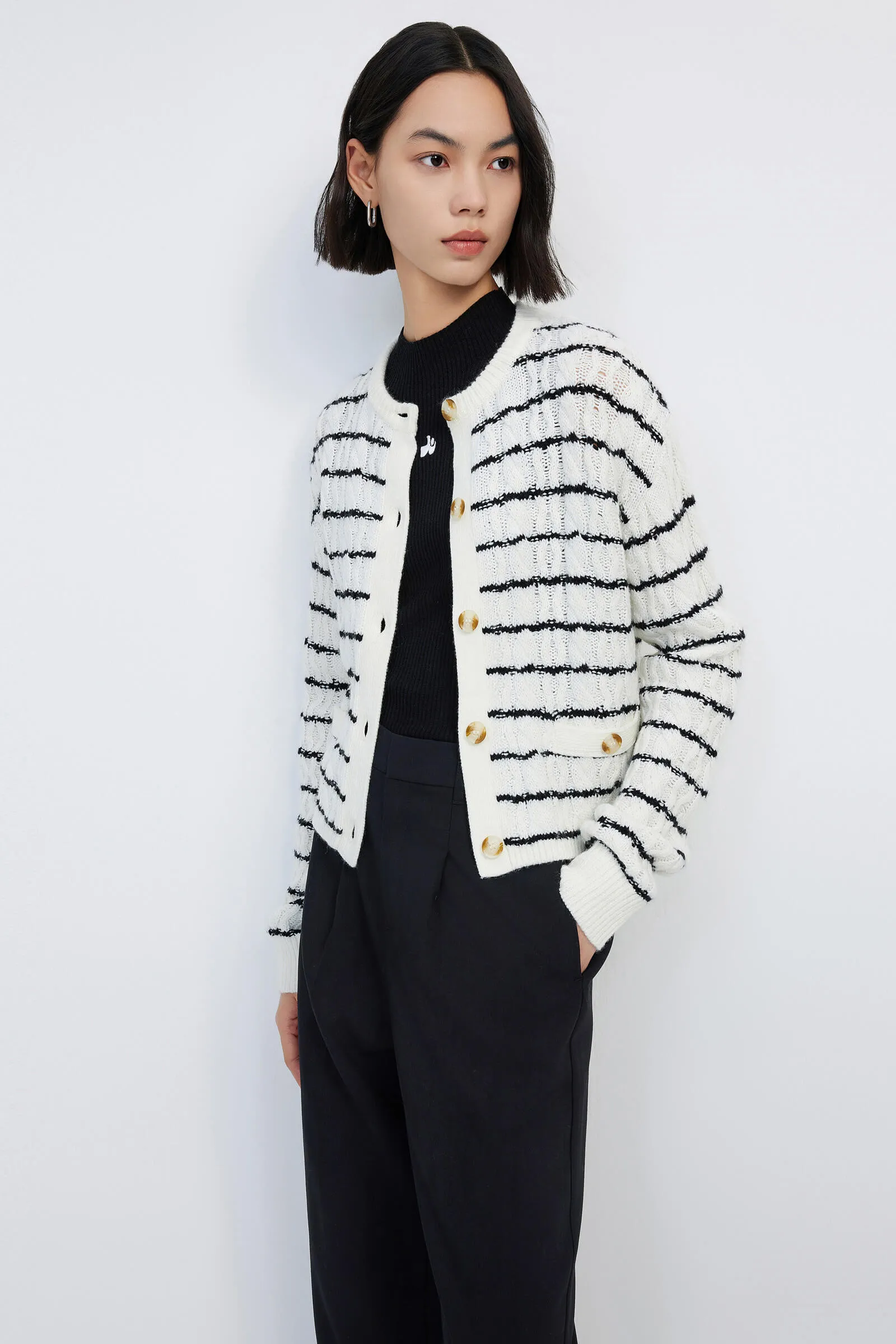 LILY Wool Striped Short Cardigan