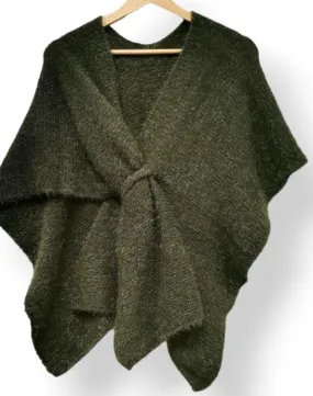 LOOWIE - Italian Knit Olive Cozy Warm Poncho with Loop LOOWIE