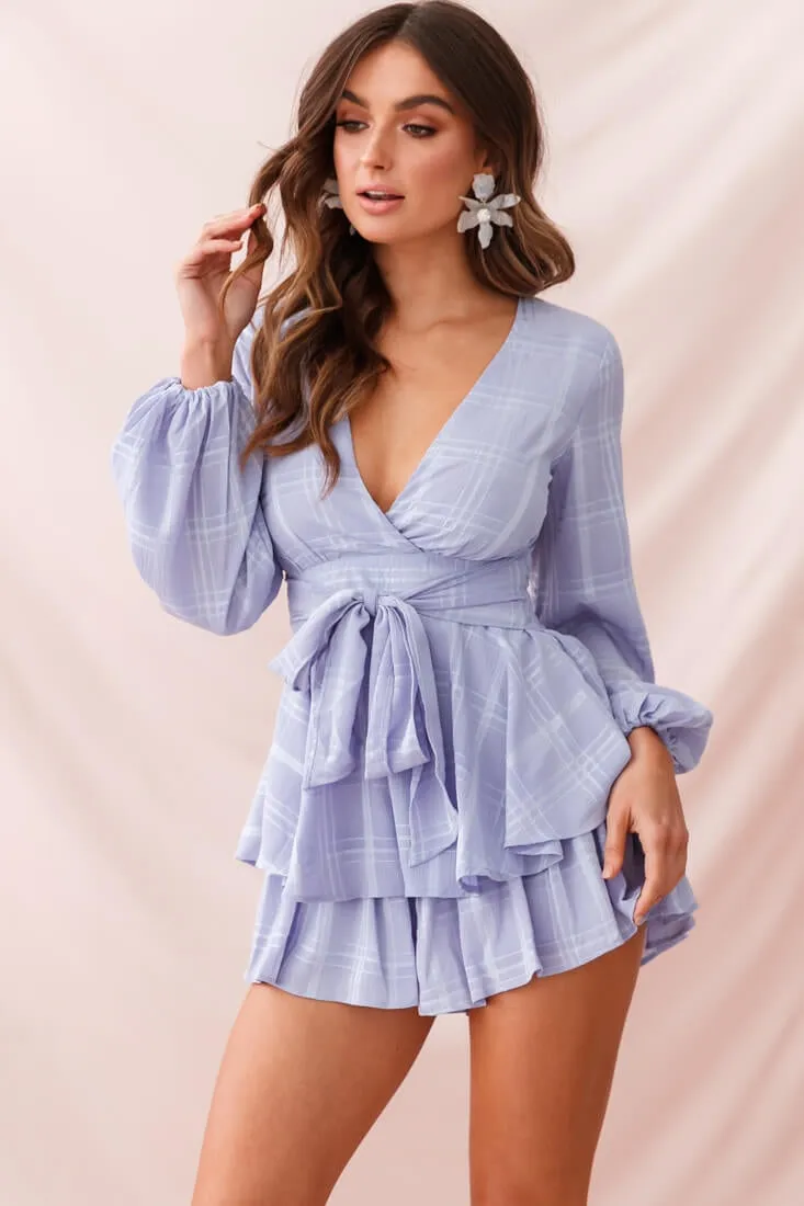 Maddox Fit & Flare Long Sleeve Romper Lavender