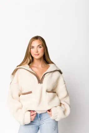 Magnolia Sherpa Fleece Half-Zip Pullover Jacket in Coconut Milk