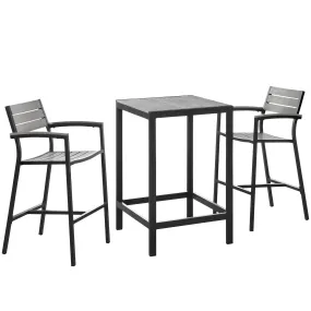 Maine 3 Piece Outdoor Patio Dining Set Brown Gray EEI-1754-BRN-GRY-SET