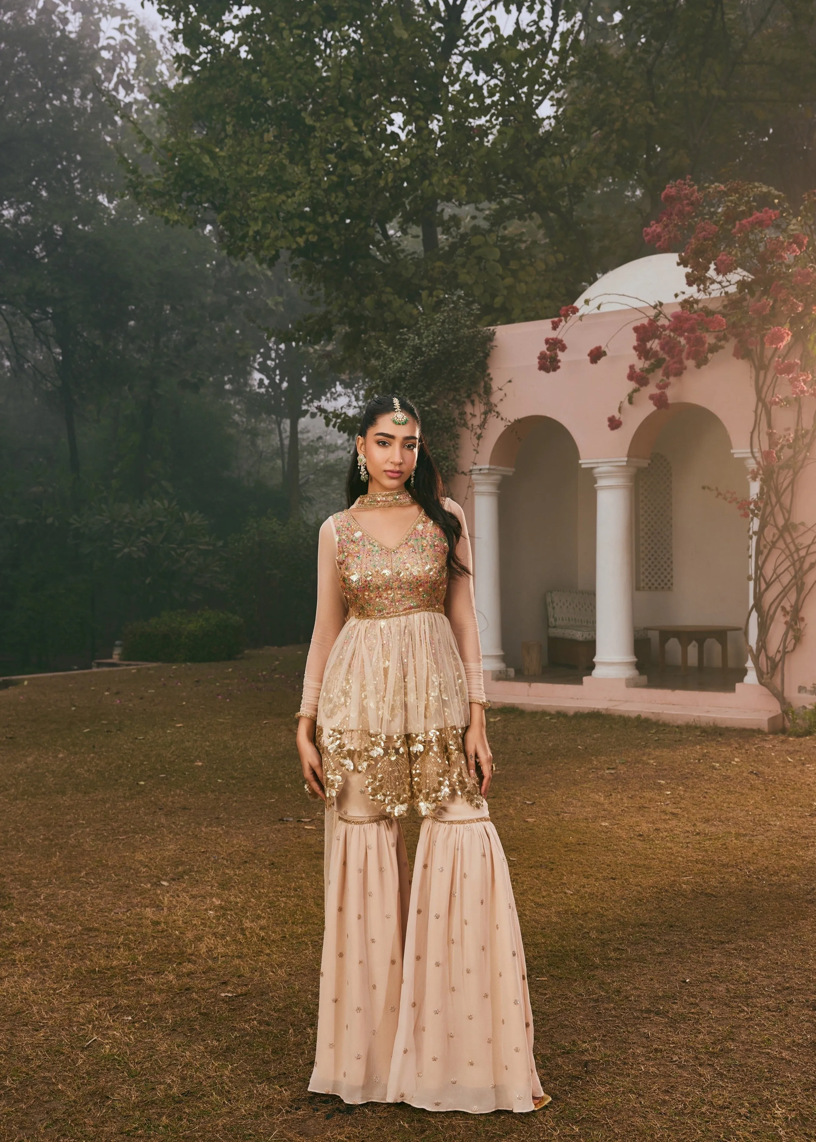 Maira Golden Embroidered Sharara Set