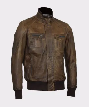 Men Brown Bomber Aviator Biker Jacket