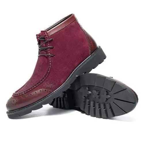 Men Casual Business Suede Genuine Leather Brogue Style Lace Up Boots